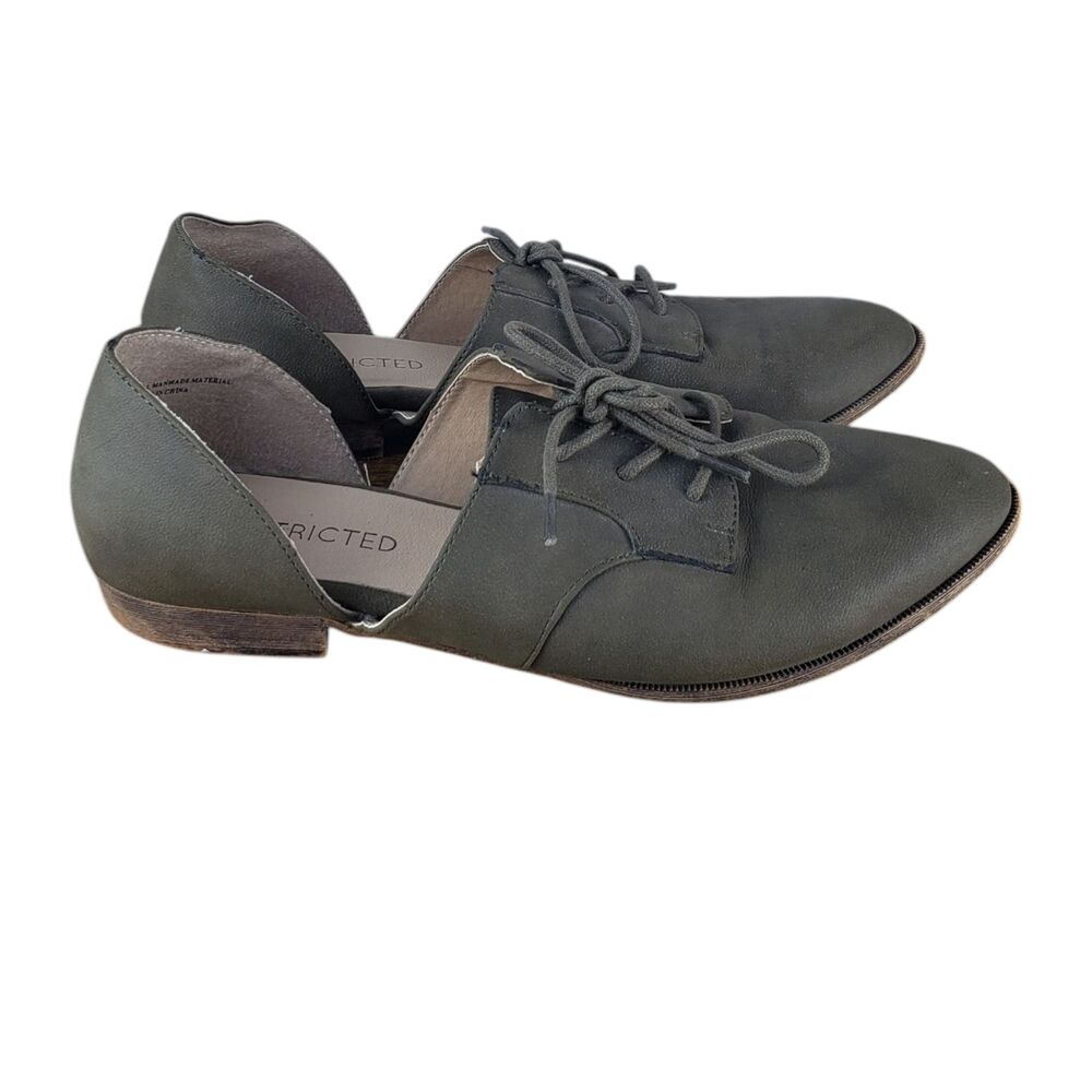 Restricted Oxford Shoes Womens 8 Green Suede Open Side Lace Up D'Orsay Flats